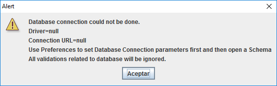 Aviso de que falta la conexión con la BD.