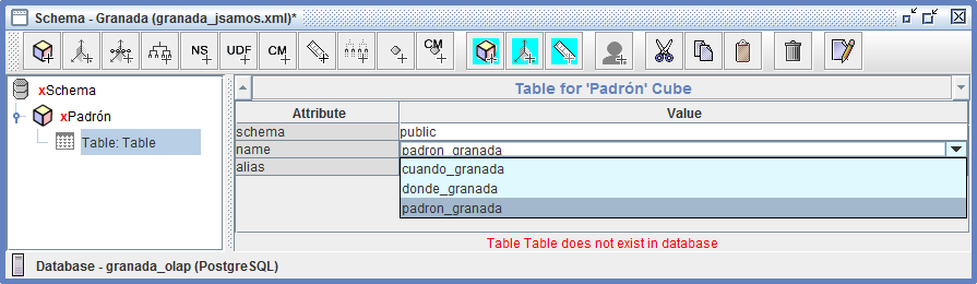 Definición de la tabla de cube en un esquema.